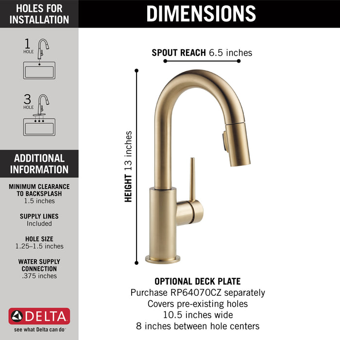 Delta Trinsic 9959 Single Handle Pull-Down Bar / Prep Faucet