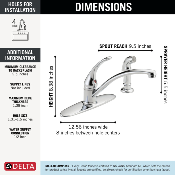 Delta Foundations B4410LF Single Handle Kitchen Faucet with Spray, Chrome