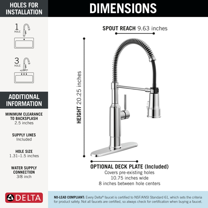 Delta Theodora 18804Z Single-Handle Pull-Down Spring Kitchen Faucet