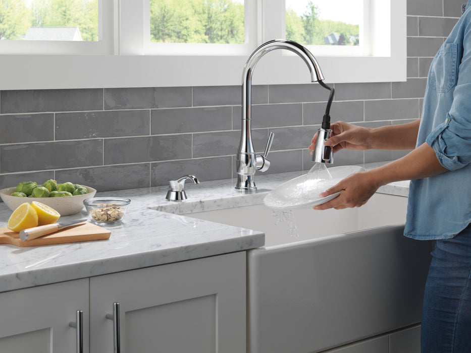 Delta Hazelwood: Single Handle Pull-Down Kitchen Faucet with Soap Dispenser and ShieldSpray Technology