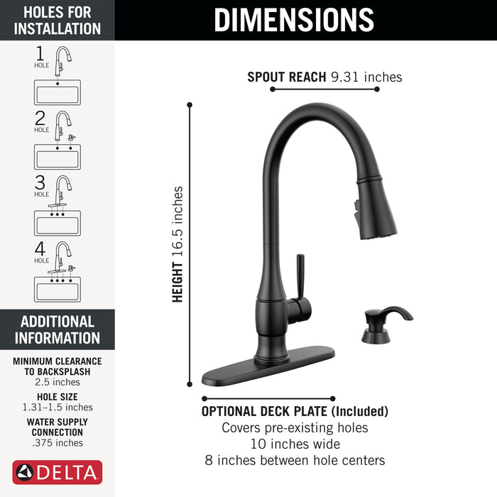 Delta Hazelwood: Single Handle Pull-Down Kitchen Faucet with Soap Dispenser and ShieldSpray Technology