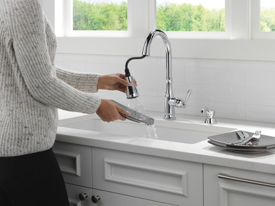 Delta Capertee 19877Z Single Handle Pull-Down Kitchen Faucet with Soap Dispenser and ShieldSpray Technology