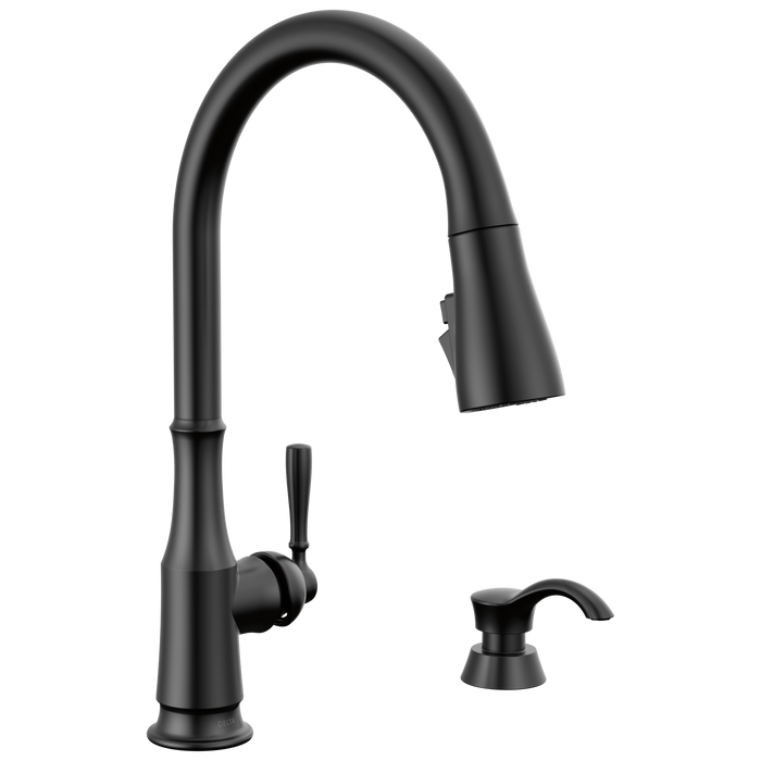 Delta Capertee 19877Z Single Handle Pull-Down Kitchen Faucet with Soap Dispenser and ShieldSpray Technology