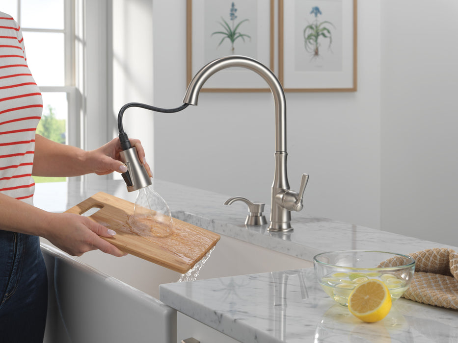 Delta Capertee 19877Z Single Handle Pull-Down Kitchen Faucet with Soap Dispenser and ShieldSpray Technology