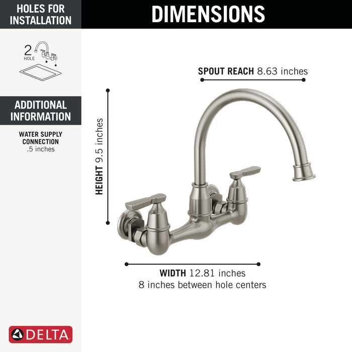 Delta Corin 22722LF Two Handle Wall Mounted Kitchen Faucet