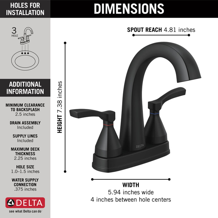 Delta Stryke 25775 Two Handle Centerset Bathroom Faucet, matte black - view 2
