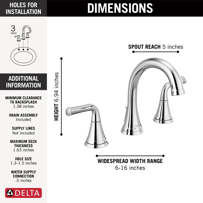 Delta Kayra:3533LF Two Handle Widespread Bathroom Faucet