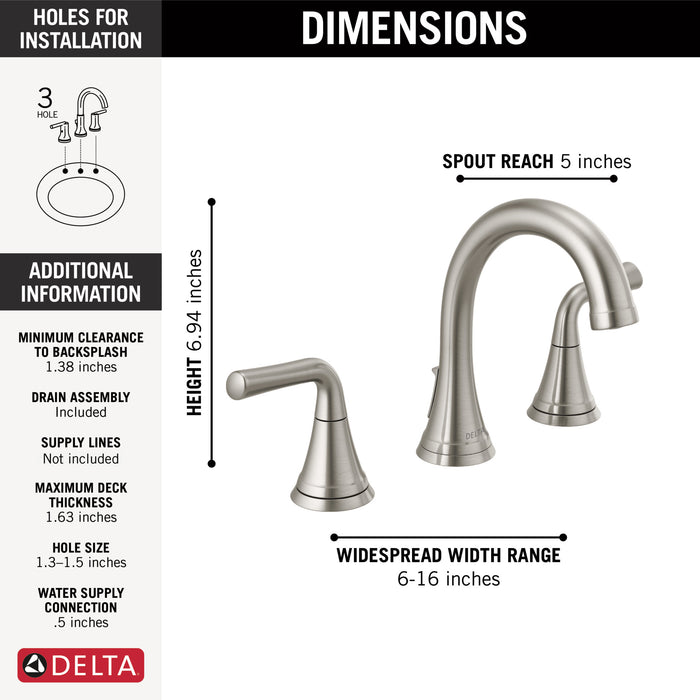 Delta Kayra:3533LF Two Handle Widespread Bathroom Faucet