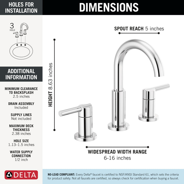Delta Nicoli 35749LF Two Handle Widespread Bathroom Faucet, chrome - view 4