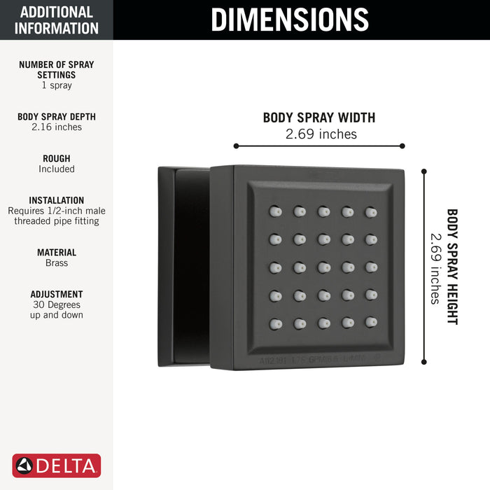 Delta 50150 Surface Mount Body Spray, matte black - view 2