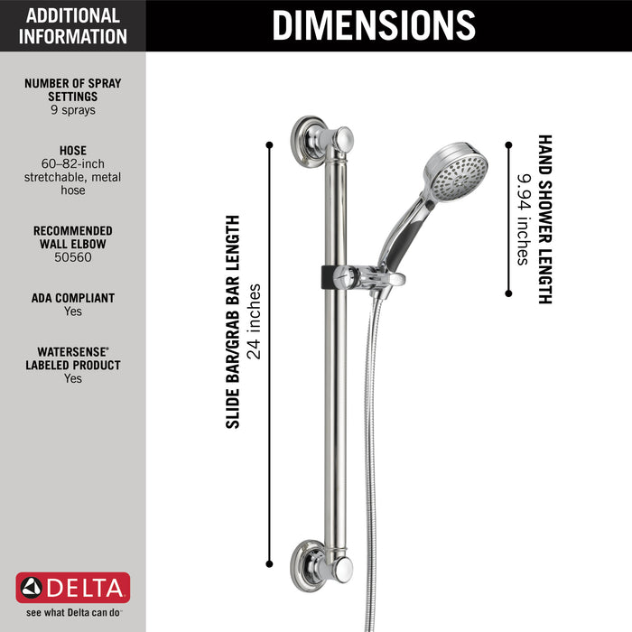 Delta Universal Showering Components: ActivTouch 9-Setting Hand Shower with Traditional Slide Bar / Grab Bar