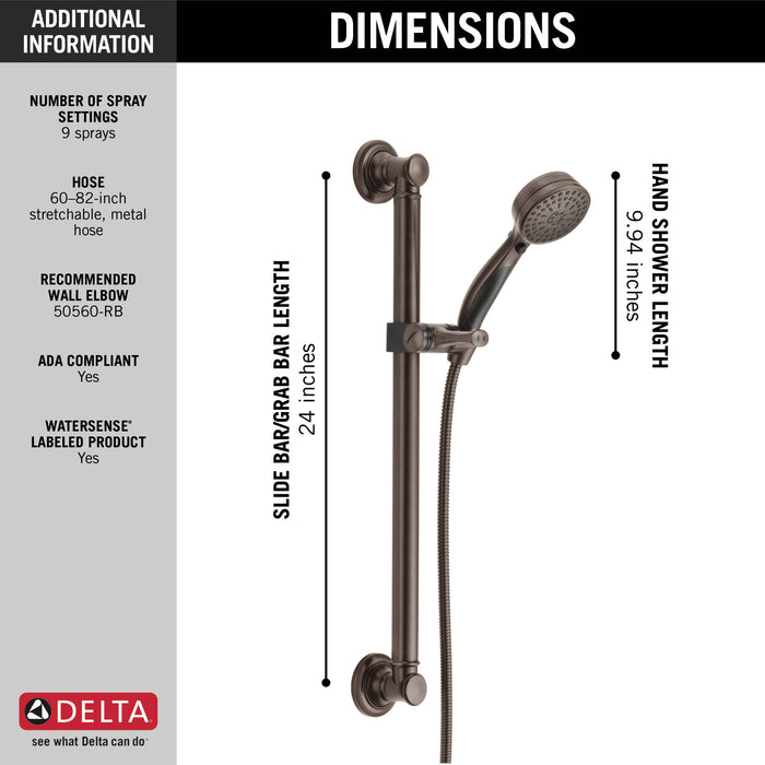 Delta Universal Showering Components: ActivTouch 9-Setting Hand Shower with Traditional Slide Bar / Grab Bar