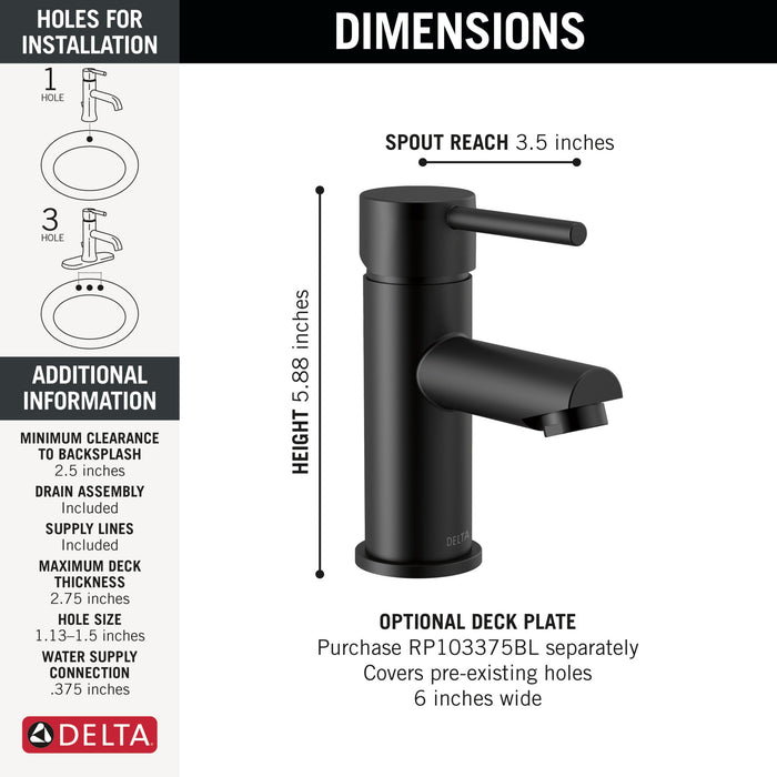 Delta Modern 559LF Single Handle Project-Pack Bathroom Faucet, matte black - view 2