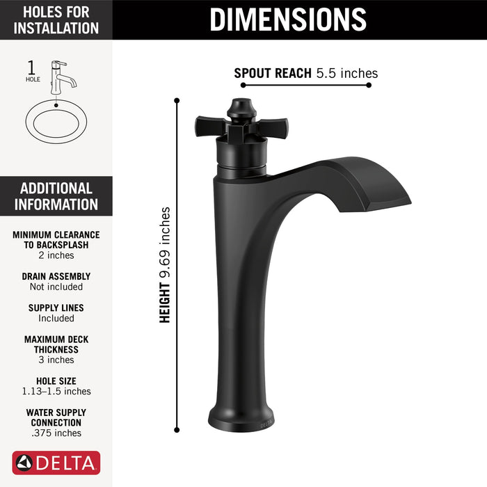 Delta Dorval 657 Single Handle Mid-Height Vessel Bathroom Faucet, matte black - view 4