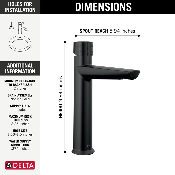 Delta Galeon 673 Single Handle Mid-Height Bathroom Faucet, matte black - view 2