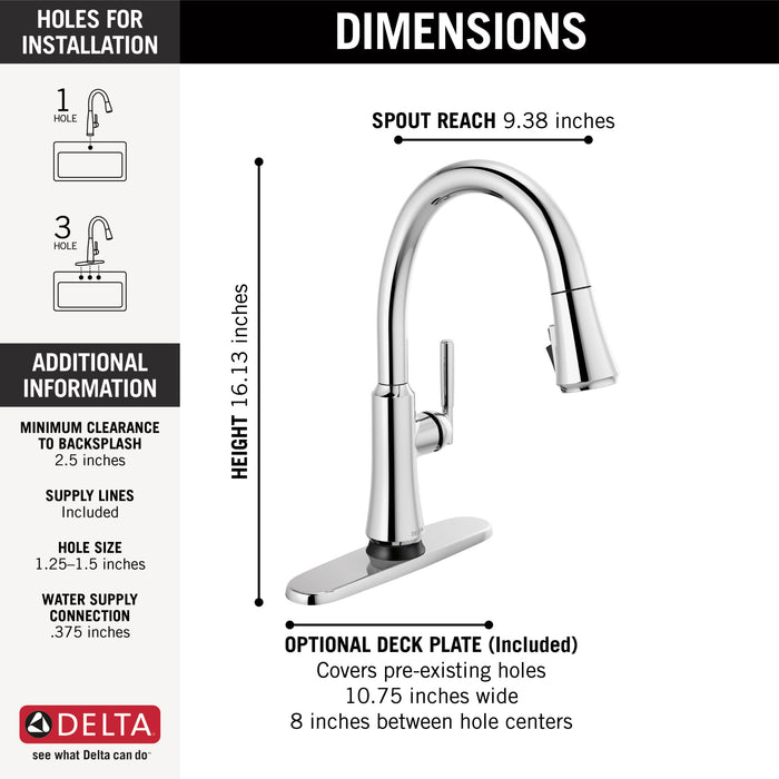 Delta Coranto:9179T Single Handle Pull Down Kitchen Faucet with Touch<sub>2</sub>O Technology
