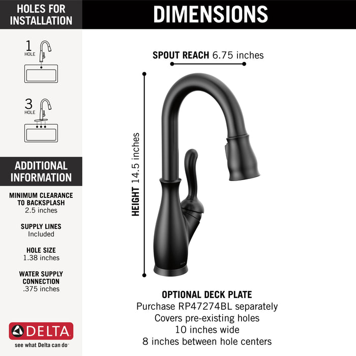 Delta Leland 9678 Single Handle Pull-Down Bar / Prep Faucet, matte black - view 2