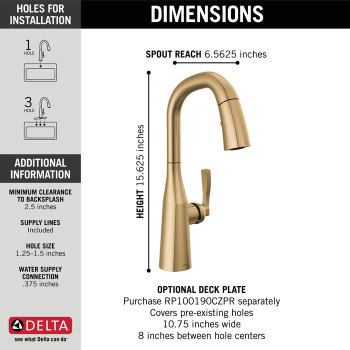 Delta Stryke: Single Handle Pull-Down Bar/Prep Faucet