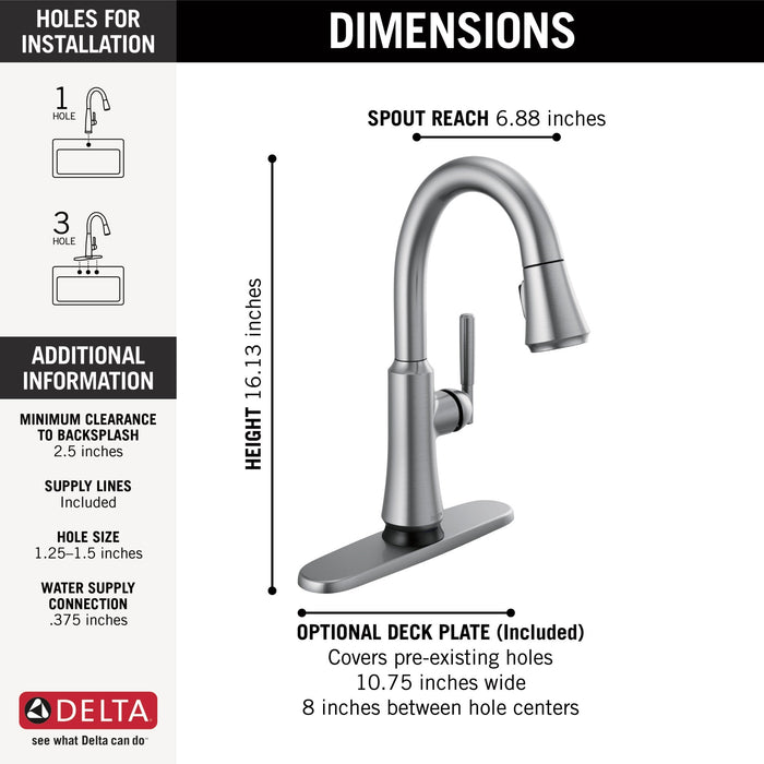 Delta Coranto 9979T Single Handle Pull-Down Bar/Prep Faucet with TouchTouch 2O Technology, arctic stainless - view 2