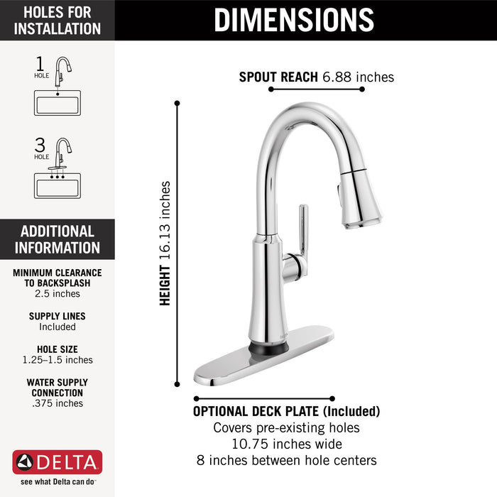 Delta Coranto 9979T Single Handle Pull-Down Bar/Prep Faucet with TouchTouch 2O Technology, chrome - view 2