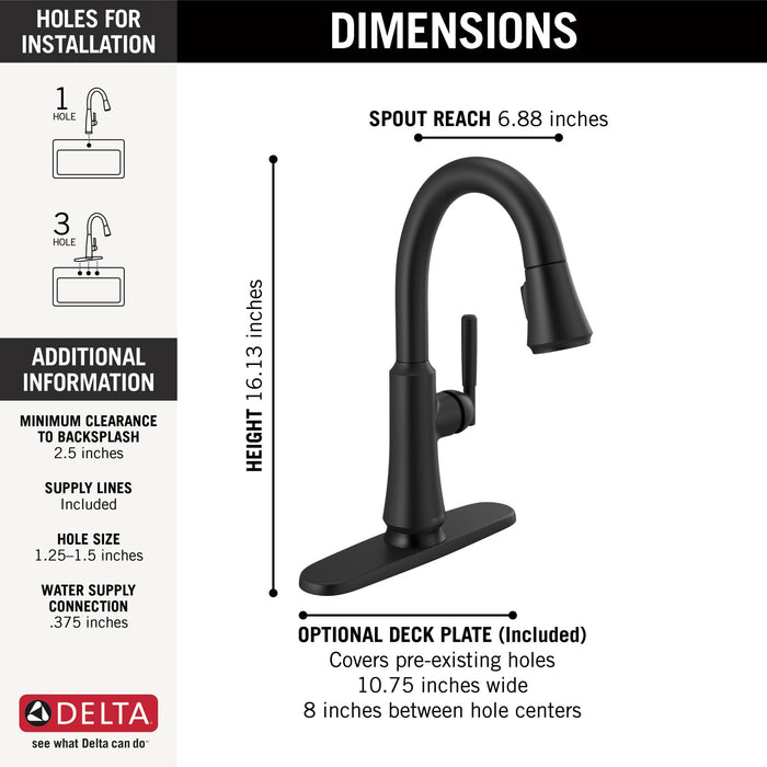 Delta Coranto 9979T Single Handle Pull-Down Bar/Prep Faucet with TouchTouch 2O Technology, matte black - view 2