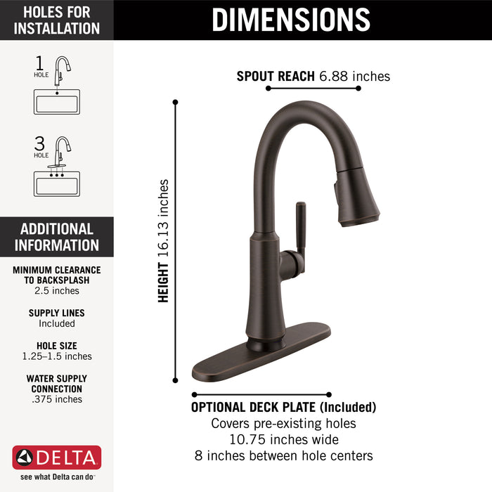 Delta Coranto™: Single Handle Pull Down Bar/Prep Faucet with Touch<sub>2</sub>O Technology