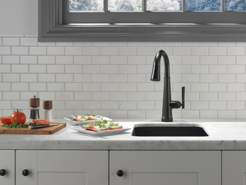 Delta Emmeline: Single Handle Pull Down Bar/Prep Faucet with Touch2O Technology