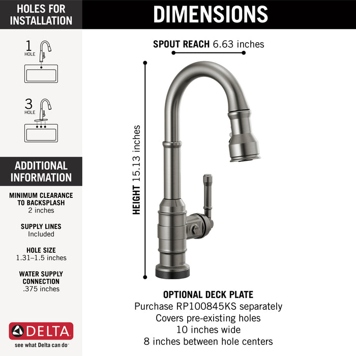Delta Broderick: Single Handle Pull-Down Bar/Prep Faucet with Touch2O Technology