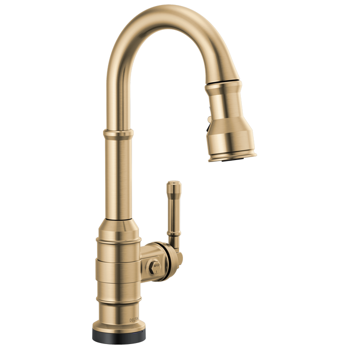 Delta Broderick 9990T Single Handle Pull-Down Bar/Prep Faucet with TouchTouch 2O Technology, champagne bronze
