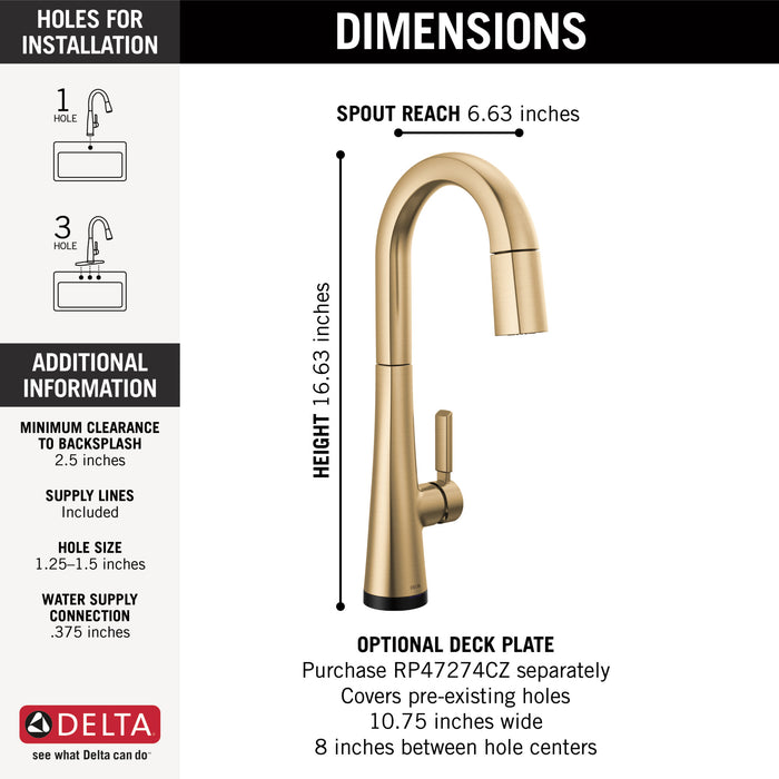 Delta Monrovia: Single Handle Pull-Down Bar/Prep Faucet with Touch2O Technology