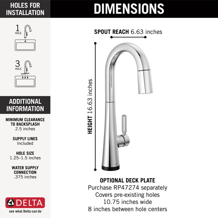 Delta Monrovia: Single Handle Pull-Down Bar/Prep Faucet with Touch2O Technology