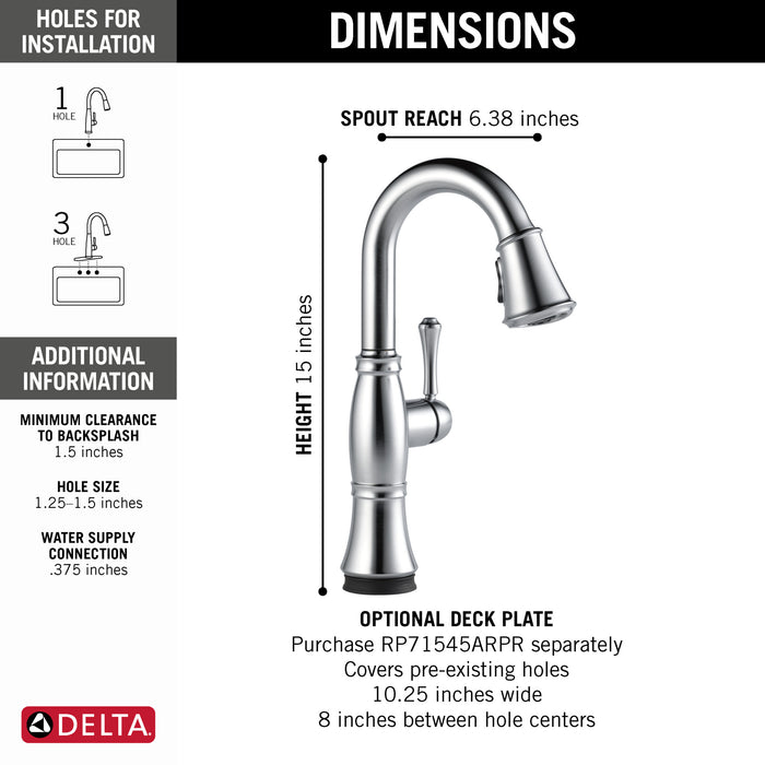 Delta Cassidy: Single Handle Pulldown Bar/Prep with Touch<sub>2</sub>O Technology