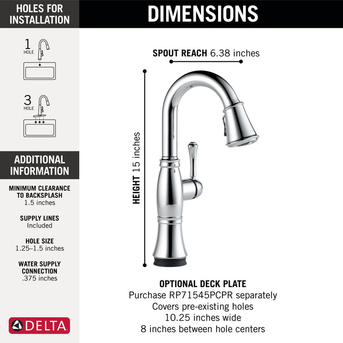 Delta Cassidy: Single Handle Pulldown Bar/Prep with Touch<sub>2</sub>O Technology