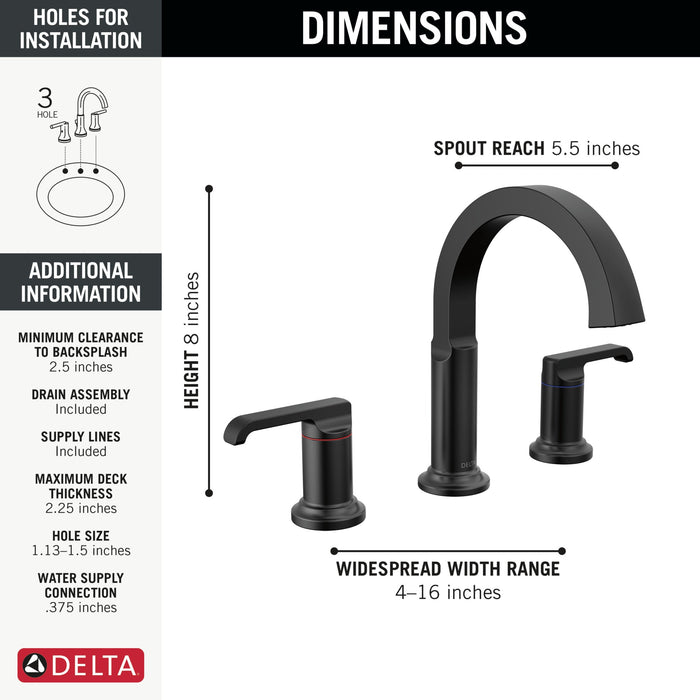 Delta Tetra 35588 Two Handle Widespread Bathroom Faucet, matte black - view 4