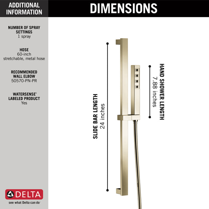 Delta Universal Showering Components: H2OKineticSingle-Setting Slide Bar Hand Shower