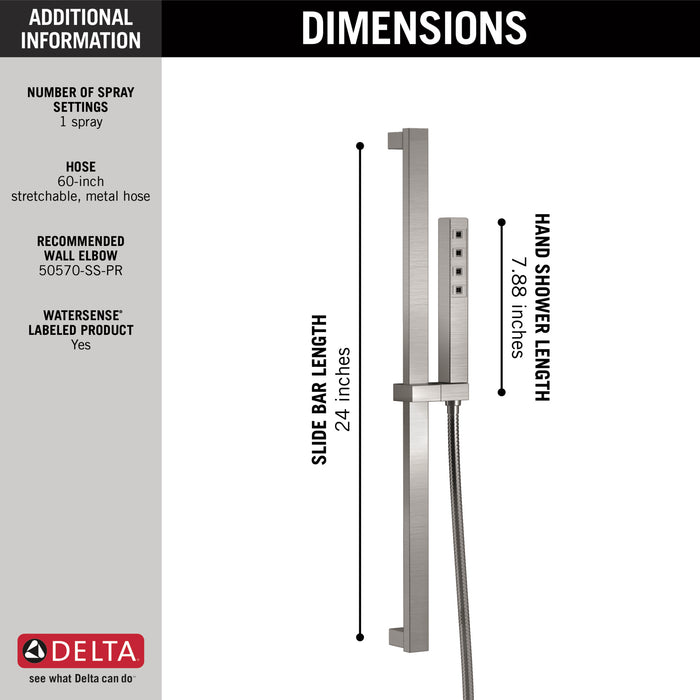 Delta Universal Showering Components 51567 H2OKINETIC Single-Setting Slide Bar Hand Shower