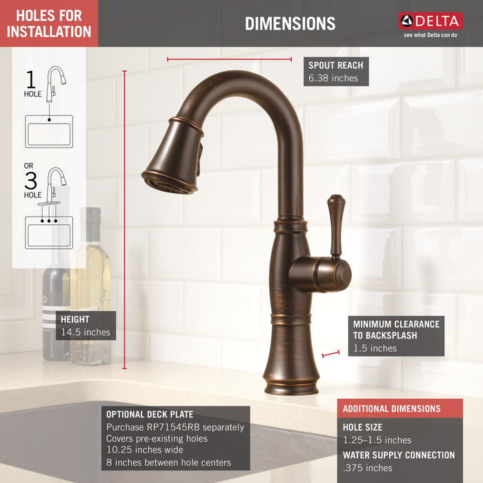 Delta Cassidy 9997 Single Handle Pull-Down Bar/Prep Faucet