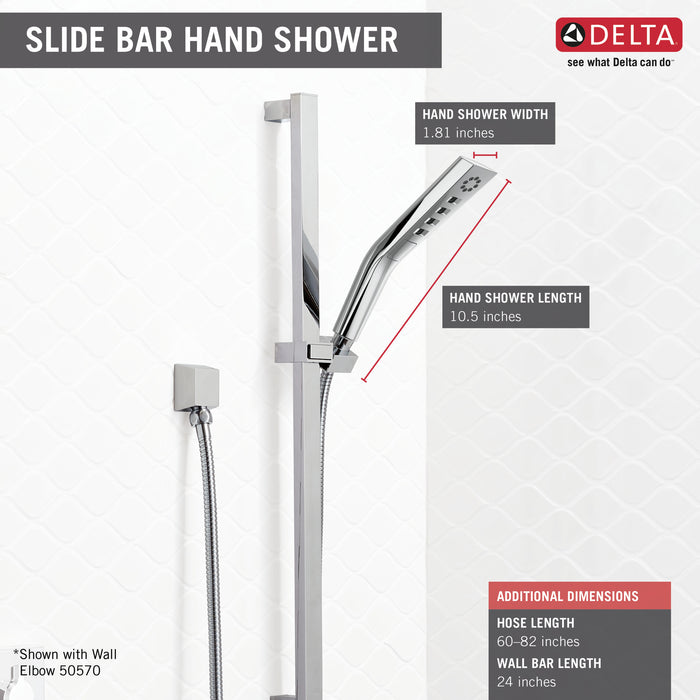 Delta Universal Showering Components: H2OKinetic3-Setting Slide Bar Hand Shower