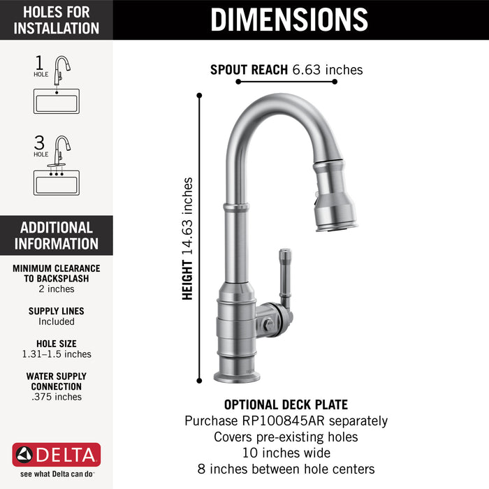 Delta Broderick: Single Handle Pull-Down Bar/Prep Faucet