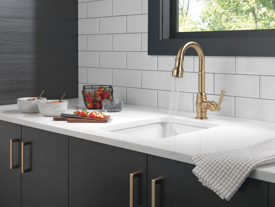 Delta Broderick: Single Handle Pull-Down Bar/Prep Faucet