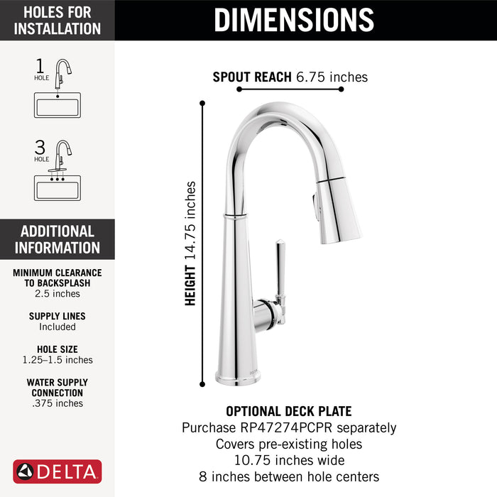 Delta Emmeline: Single Handle Pull Down Bar/Prep Faucet