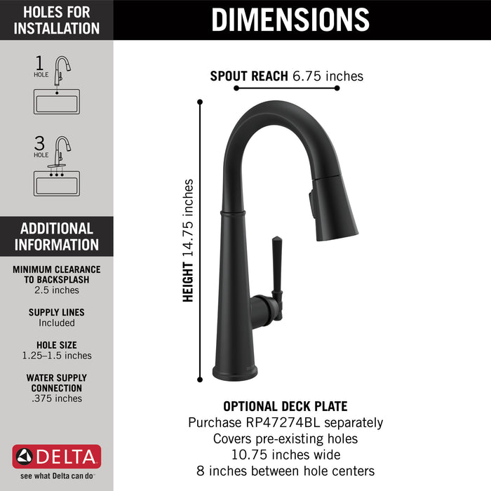 Delta Emmeline: Single Handle Pull Down Bar/Prep Faucet