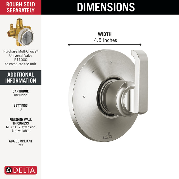 Delta Tetra T11889 3-Setting Diverter Trim