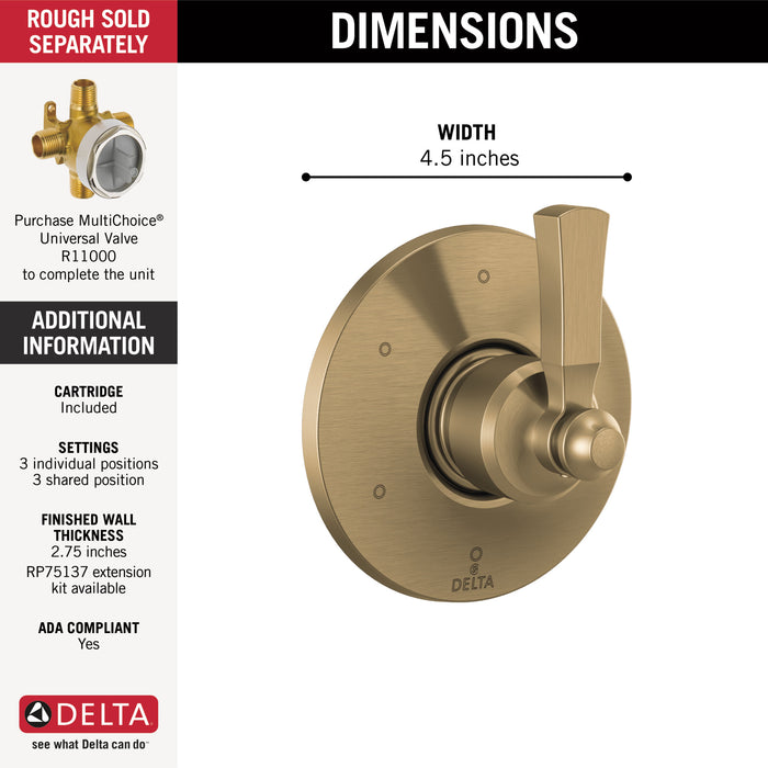 Delta Dorval™: 6 Setting Diverter Trim