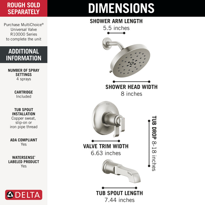 Delta Tetra: 17T Series Tub Shower Trim