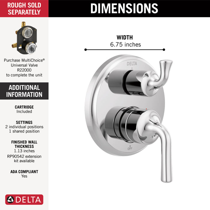 Delta Kayra:T24833 Two-Handle Monitor 14 Series Valve Trim with 3-Setting Integrated Diverter