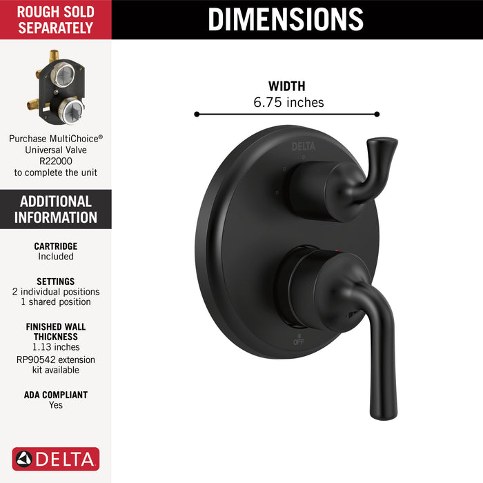 Delta Kayra:T24833 Two-Handle Monitor 14 Series Valve Trim with 3-Setting Integrated Diverter