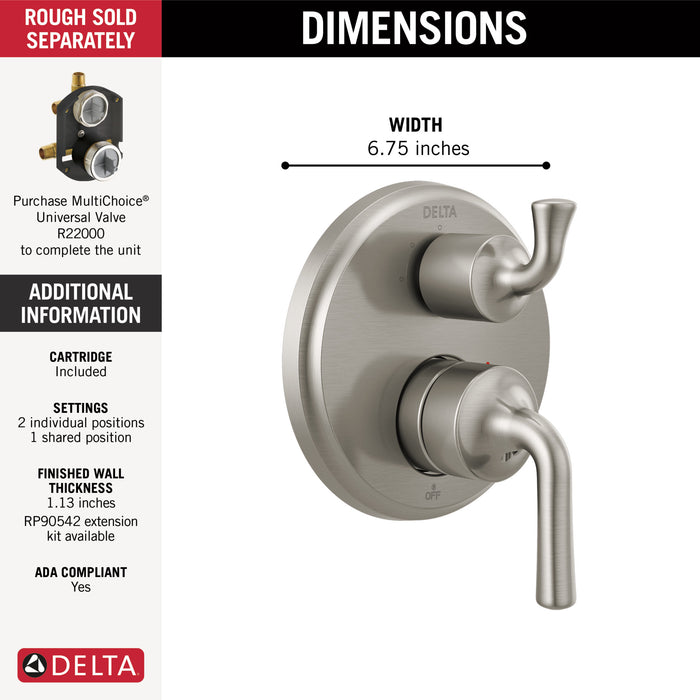 Delta Kayra:T24833 Two-Handle Monitor 14 Series Valve Trim with 3-Setting Integrated Diverter