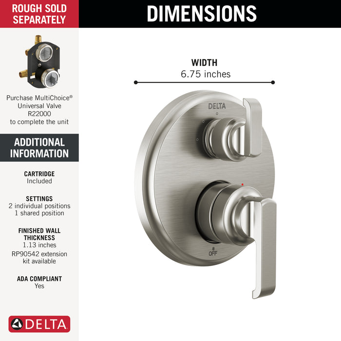 Delta Tetra T24889 14 Series Integrated Diverter Trim with 3-Setting