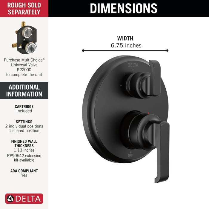 Delta Tetra T24889 14 Series Integrated Diverter Trim with 3-Setting